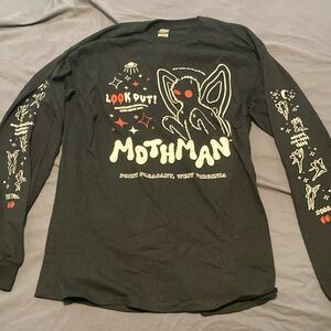 Mothman print long sleeve Gildan tee.